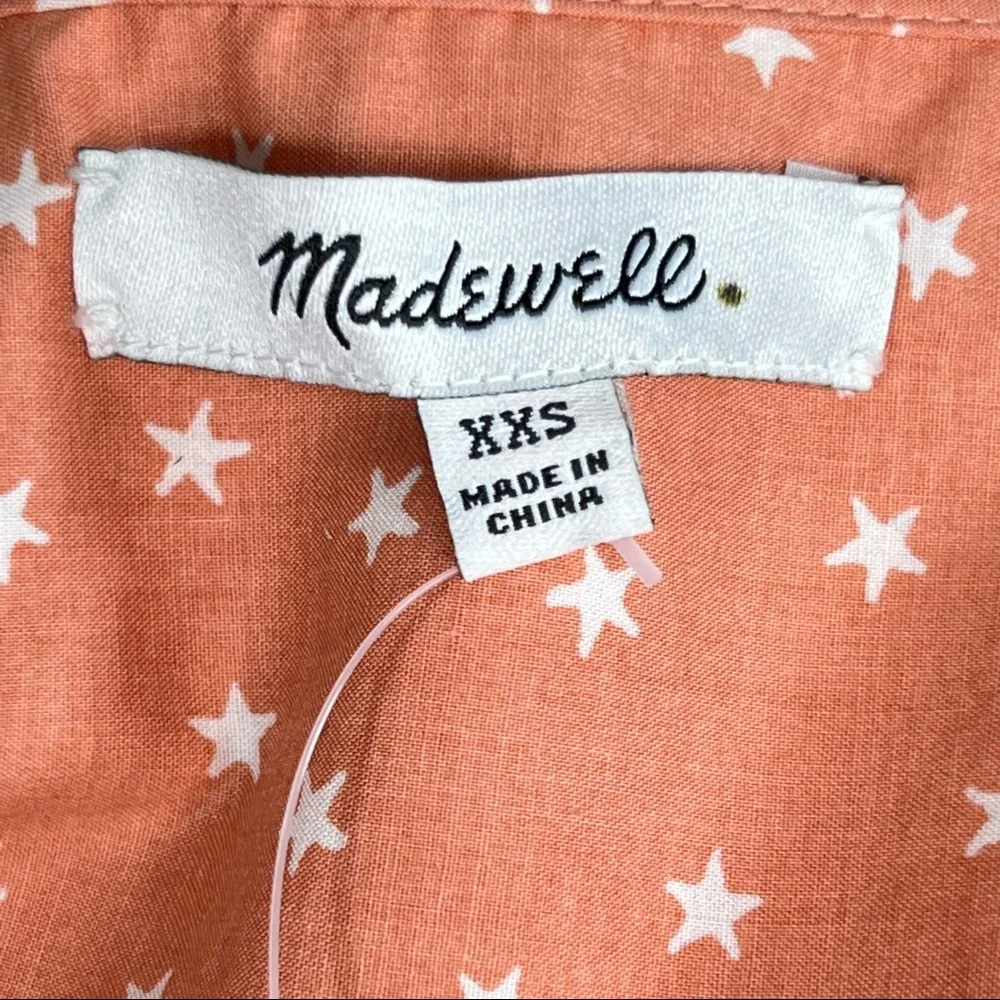 Madewell Wrap Blouse With Star Print & 3/4 Sleeves NWT SIZE XXS But Over…